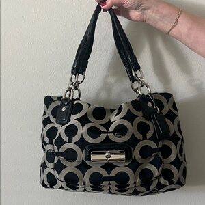 Coach Black and Silver Patterned Shoulder Bag